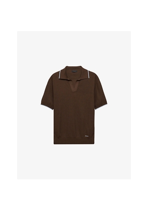 Mens Prada Logo-Embroidered Crochet Silk and Cotton Polo Shirt