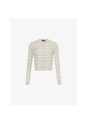 Womens Theory Stripped Cropped Linen-Blend Knitted Cardigan
