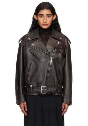 McQueen Brown Oversized Antiqued Leather Biker Jacket