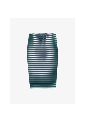 Womens Prada Striped Triangle-Logo Cotton Piqué Midi Skirt