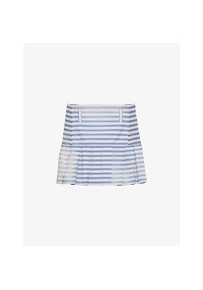 Womens Prada Striped Pleated-Hem Cotton Mini Skirt