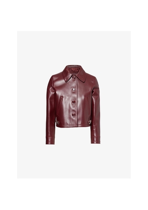 Womens Gucci Plonge Horsebit-Plaques Relaxed-Fit Leather Jacket