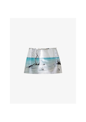 Womens Prada Graphic-Print Shiny Leather Mini Skirt