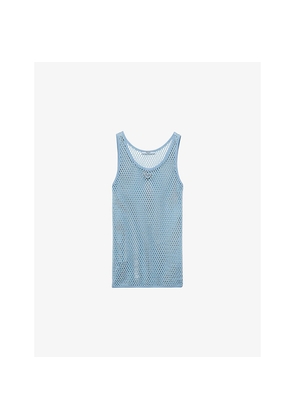 Womens Prada Sleeveless Triangle-Plaque Cotton Mesh Top