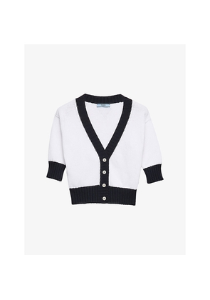 Womens Prada V-Neck Cropped Cotton-Knit Cardigan