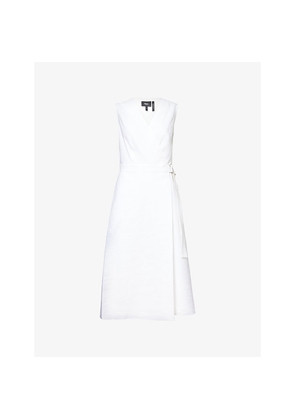 Womens Theory Aline Wrap Stretch-Linen Blend Midi Dress