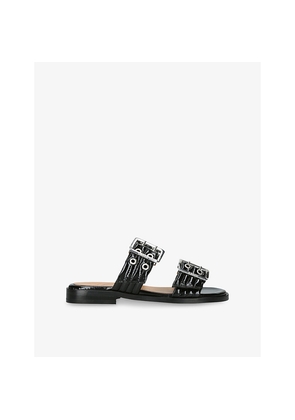 Womens Ganni Feminine Buckle Two-Strap Vegan Leather Sandals