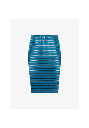 Womens Prada Striped Triangle-Logo Cotton Piqué Midi Skirt