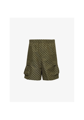 Mens Gucci Regular-Fit Monogram-Pattern Cotton-Jacquard Shorts