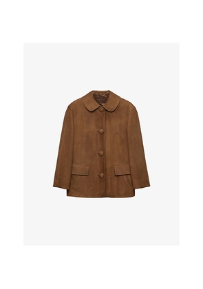 Womens Prada Round-Collar Suede Jacket