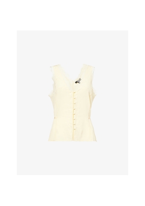 Womens Paige Ancona Lace-Embroidery Silk Top