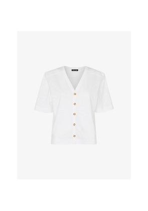 Womens Whistles Ella V-Neck Button-Through Cotton-Jersey T-Shirt