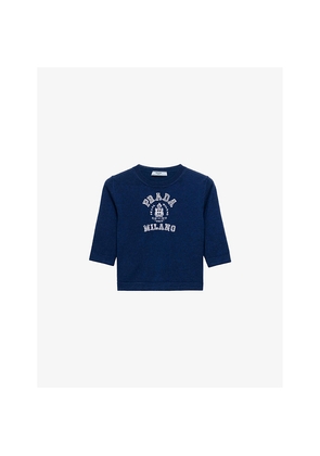 Womens Prada Round-Neck Brand-Intarsia Cashmere Top