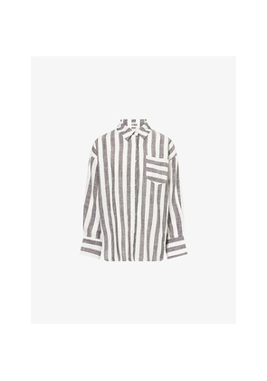 Womens 4th & Reckless Rio Striped Oversized-Fit Linen and Cotton-Blend Shirt