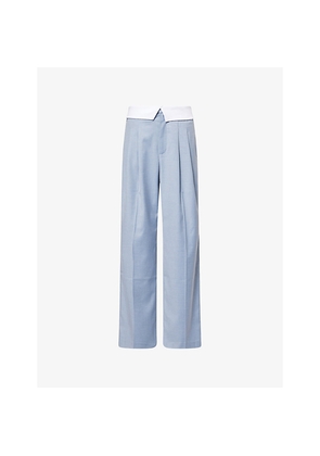 Womens Good American Folded-Waistband Pleated Stretch-Woven Trousers