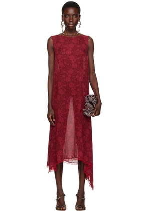 Dries Van Noten Red Loose Asymmetric Midi Dress