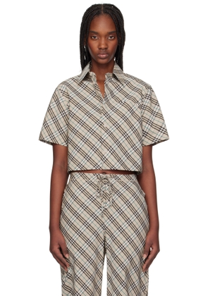 Burberry Taupe Cropped Check Cotton Shirt