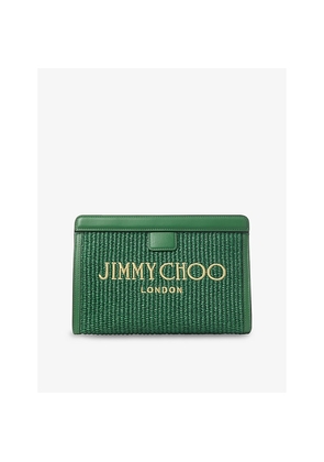 Womens Jimmy Choo Avenue Metallic Raffia Pouch