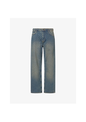 Mens Daily Paper Amba Monogram-Pattern Straight-Leg Denim Jeans