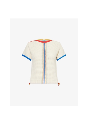 Womens Mother The Side Cinch Striped Cotton-Blend Knitted Top