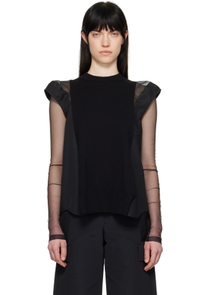 sacai Black Poplin & Knit Sweater