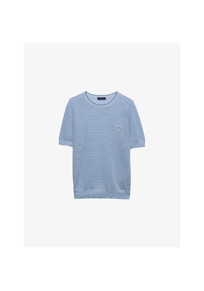Mens Prada Triangle-Logo Mesh-Knit Cotton and Silk-Blend T-Shirt