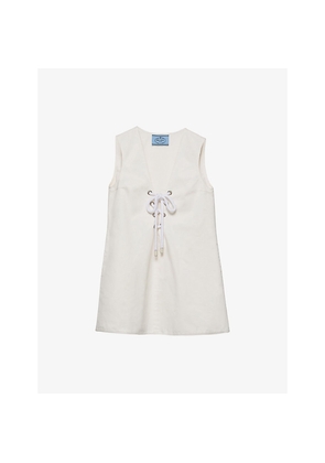 Womens Prada Front-Tie V-Neck Cotton Mini Dress