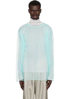 Dries Van Noten Blue Sheer Crew Neck Top