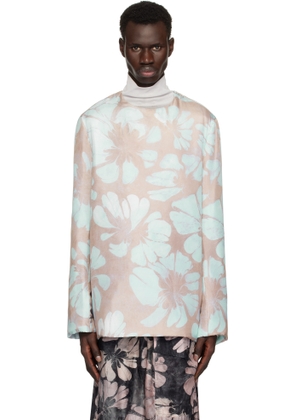 Dries Van Noten Blue & Pink Silk Long Sleeve Top