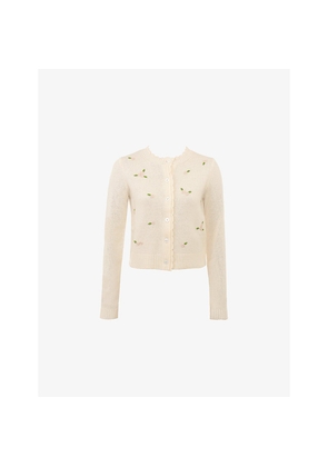 Womens House of CB Anjou Floral-Embroidered Wool Cardigan