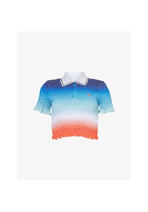 Womens Casablanca Gradient Shirred Cotton-Poplin Polo Shirt