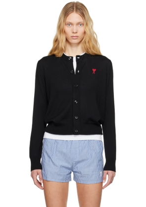 AMI Paris Black Wool Ami de Coeur Cardigan