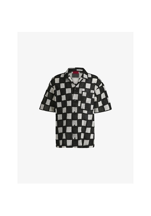 Mens Hugo Checkerboard Short-Sleeved Stretch-Woven Shirt