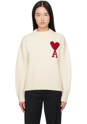 AMI Paris Off-White Wool Ami de Coeur Sweater