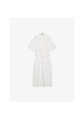 Womens Prada Waist-Tie Short-Sleeve Cotton-Poplin Midi Dress
