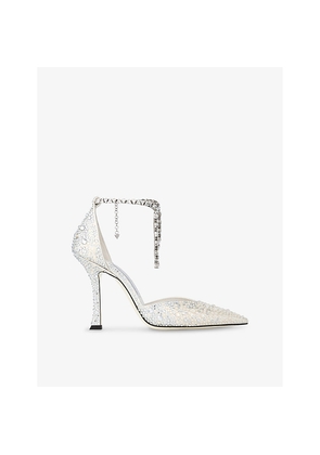 Womens Jimmy Choo Stevie 100 Crystal-Embellished Satin Heeled Courts