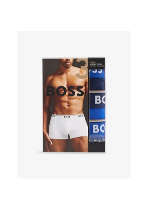 Mens Boss Power Logo-Waistband Pack Of Three Stretch-Cotton Boxer Trunks