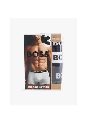 Mens Boss Bold Logo-Waistband Pack Of Three Stretch-Cotton Boxer Trunks