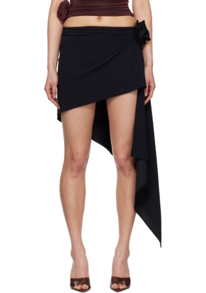 Magda Butrym Black Asymmetrical Draped Swim Miniskirt
