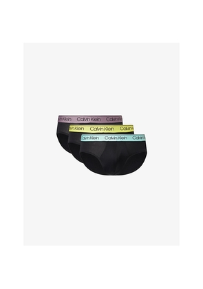 Mens Calvin Klein Microfiber Stretch Logo-Waist Pack Of Three Stretch-Jersey Briefs