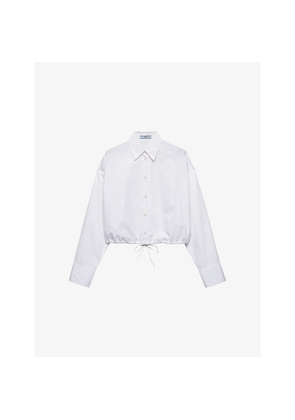 Womens Prada Drawstring-Hem Long-Sleeve Cotton-Poplin Shirt