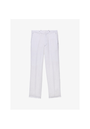 Mens Prada Triangle-Logo Straight-Leg Linen Trousers