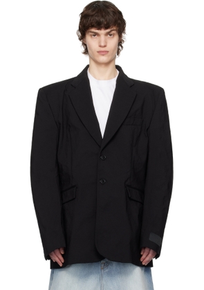 VETEMENTS Black Metalized Wrinkled Single Breasted Blazer