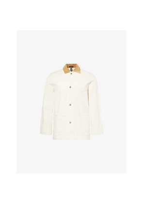 Mens Drakes Western Corduroy-Collar Denim Jacket