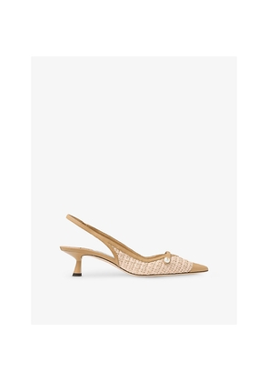 Womens Jimmy Choo Amita 45 Leather and Raffia Heeled Mules