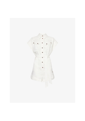 Womens Zimmermann Rhiannon Belted Linen Playsuit