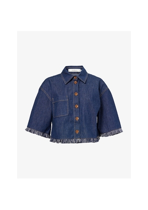 Womens Zimmermann Rhiannon Fringe-Edge Denim Shirt