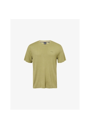 Mens Boss Ribbed Crewneck Stretch-Woven T-Shirt