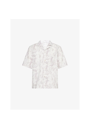 Mens Eleventy Floral Graphic-Print Short-Sleeved Linen-Cotton Shirt