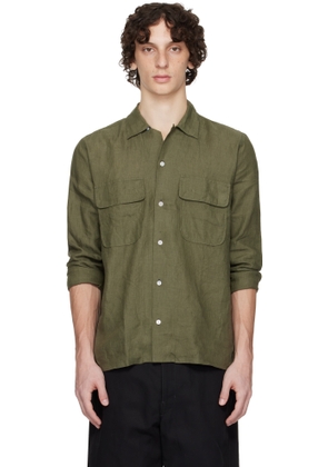 Drake's Khaki Linen Camp Collar Shirt